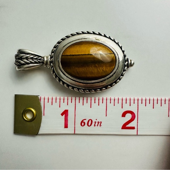 Vintage Sterling Silver Tiger’s Eye Pendant | 12.93g Statement Gemstone Jewelry - Picture 12 of 14